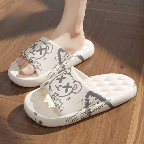 Women's Cute Cartoon Print Cloud Slides Super Soft Sole Open Toe EVA Indoor & Outdoor Beach Slides