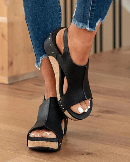 Women's Espadrilles Low Heel Open Toe Leather Comfortable Strappy Platform Wedge Orthopedic Sandals