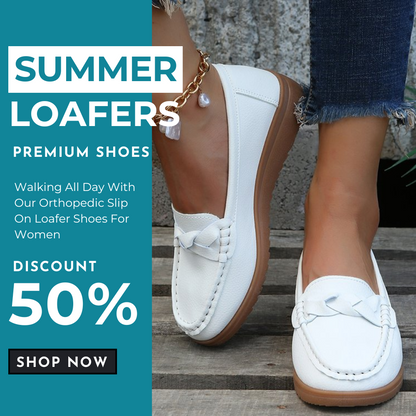 Orthopedic Women Summer Shoes Soft Leather Slip On Walking Loafers Shoes